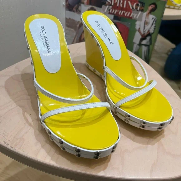 Dolce & Gabbana Studded Yellow Wedges - Picture 2 of 10